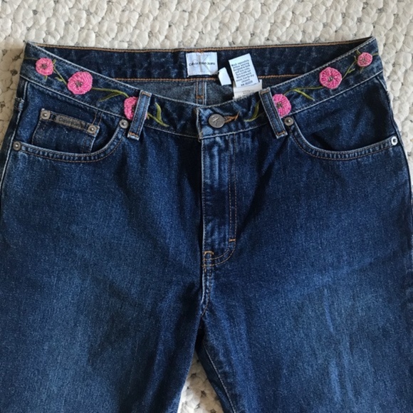 Calvin Klein BEADED Boho Dark Jeans NWT New! Bell Flare 7 26 - Picture 2 of 9